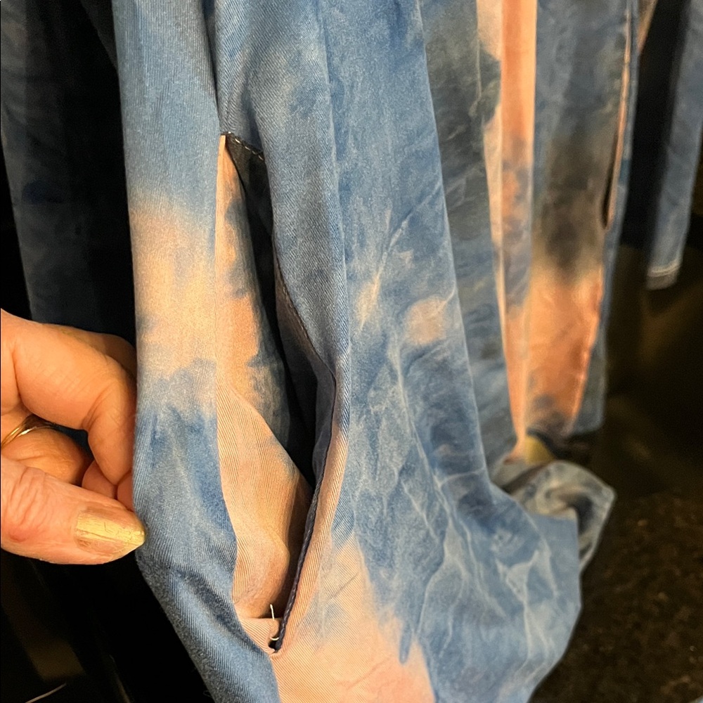 Umgee Blue & Pink Tie-Dye Long Sleeve Scoop Neck tunic/ mini dress - Picture 4 of 5